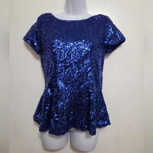MM Couture Blue Sequin Women's Top Large NWT